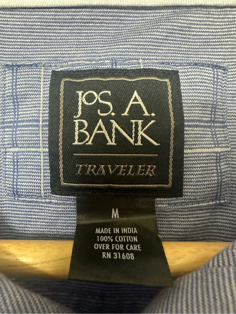 Jos A Bank Traveler Polo Shirt Mens Medium Blue Windowpane Check Short‎ Sleeve